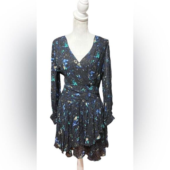 Anthropologie Ruched Floral Mini Dress size large - Picture 2 of 7